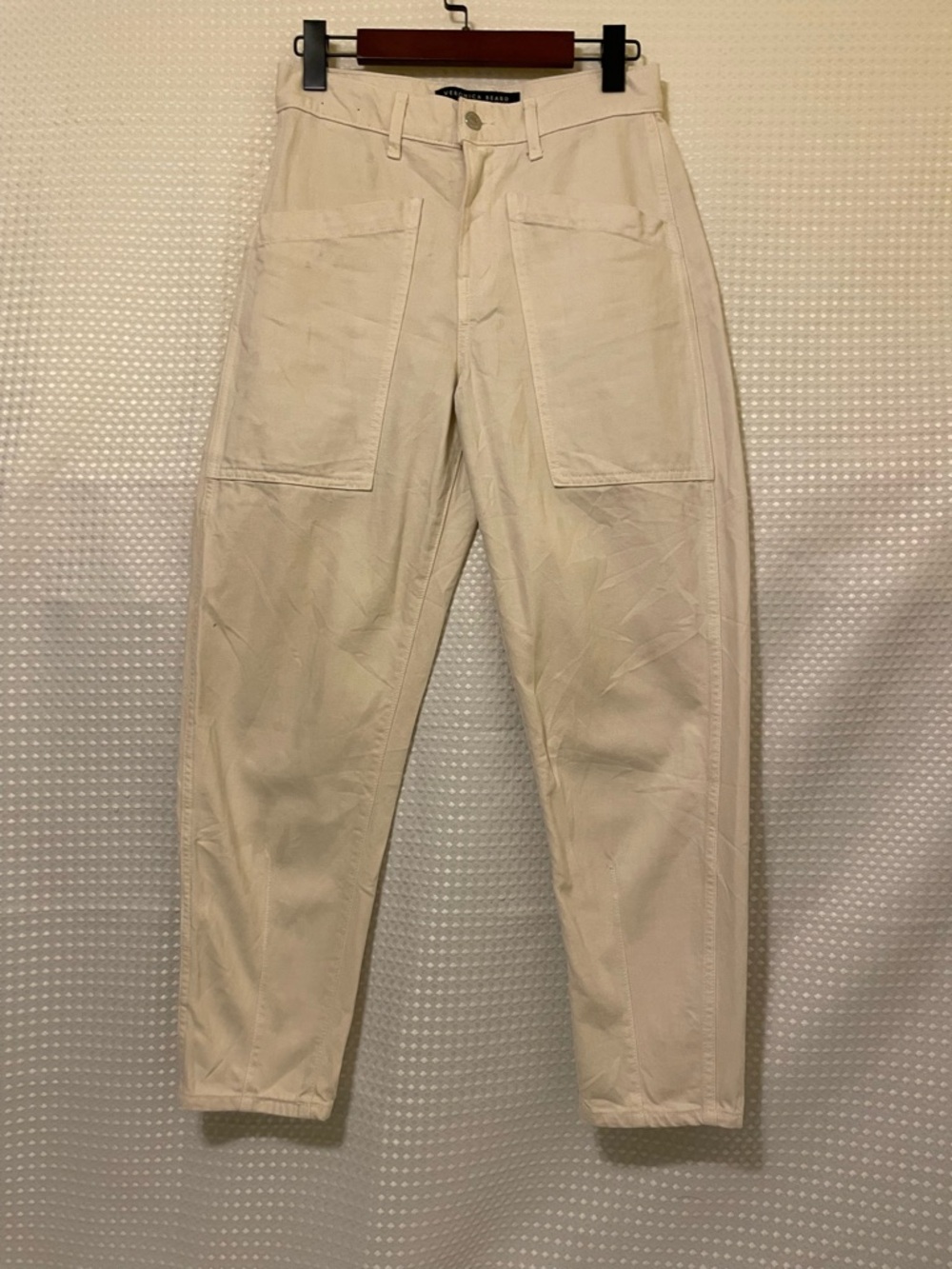 Veronica Beard Charlie High Rise Barrel Leg Cream Carpenter Jeans Size 26